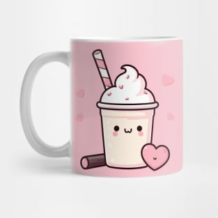 Kawaii Strawberry and Vanilla Ice Cream with Hearts | Cute Kawaii Food Art Mug